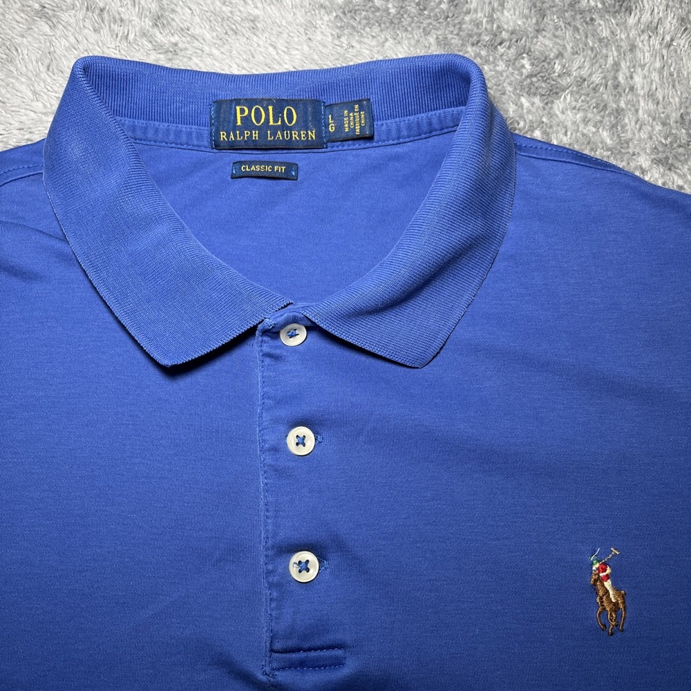 Polo Ralph Lauren Men's Blue Classic Fit Polo Shirt Short Sleeve SZ L Flesh Pony
